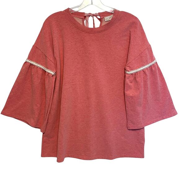 Weekend Suzanne Betro NEW Bell Sleeve Sweatshirt Womens Medium Faux Pearl Trim - Picture 1 of 7